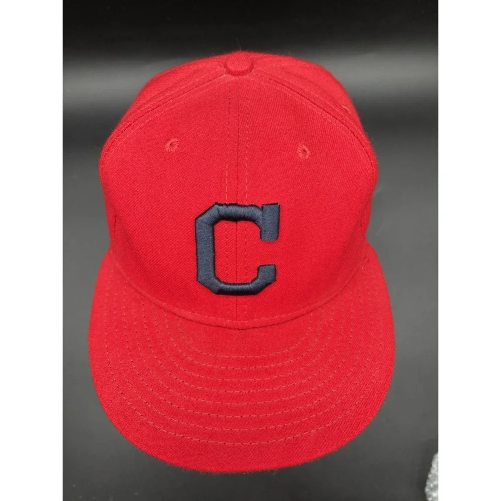 New Era Cleveland Indians MLB Hat Mens 7 1/2 Red Excellent Fitted Wool Cap